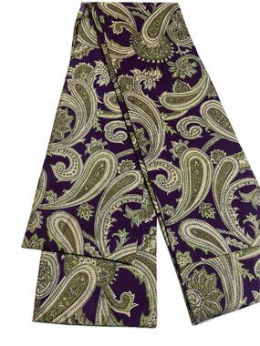 Vintage Handmade Silk Paisley Scarf Purple Olive Long Skinny Scarf 1980s